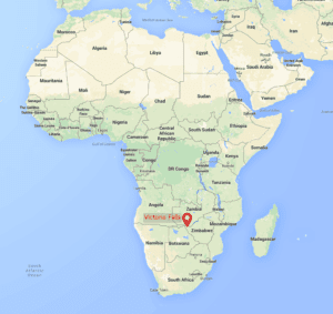 Victoria Falls Safari, Hiking, and Drone Views 9 Map showing the location of Victoria Falls on the border of Zambia and Zimbabwe in southern Africa.