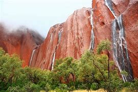 waterfalls from steep cliffs in a forest