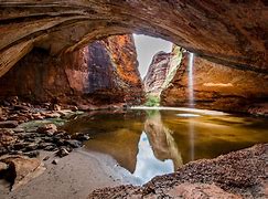 cave with a pond with rock formations