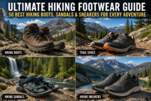 Joshua Tree National Park Calif. 9 Collage featuring hiking boots, trail shoes, hiking sandals, and hiking sneakers designed for outdoor adventures in mountains, forests, and national parks.