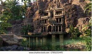 ancient ruins in a rainforest

