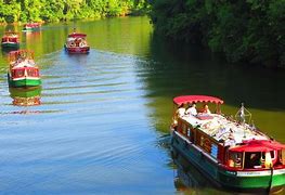 Tour boats on a lake 