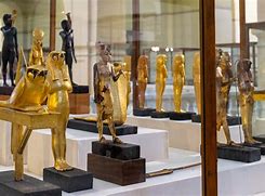 Artifacts at a museum on display in glass cases