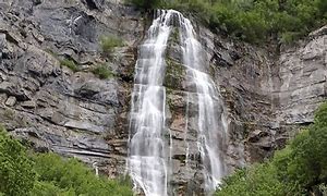 waterfalls at steep cliffs with trees