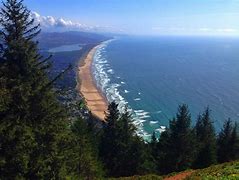 view of a beach from a hill and the ocean