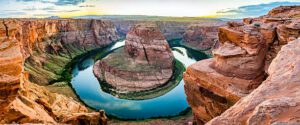 Canyon with steep walls and a river flowing through,