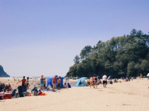 Beach with people near the ocean