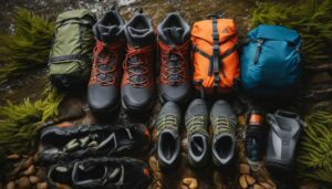 Essential hiking boots, trail shoes, and socks designed for comfort, support, and grip on any terrain, keeping your feet protected during outdoor adventures.