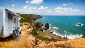 Rv Camper near an ocean with steep cliffs