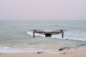 drone at the beach near ocean