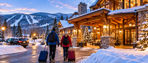 Catskill Mountains, NY: Hiking, Camping & Nature Adventures 6 🏨 Cozy winter mountain getaway in the Catskills, New York! Two visitors arrive at a beautiful lodge surrounded by snowy mountains, ski slopes, and peaceful winter scenery. ❄️🏔️