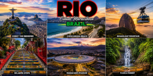 🌴✨ Rio De Janeiro Glamping Hub: Luxury Nature Stays In Brazil’s Most Vibrant City 2 Wide Rio Brazil travel hub collage featuring Christ the Redeemer, Copacabana Beach, Sugarloaf Mountain, Selarón Steps, Maracanã Stadium, and Tijuca Forest waterfall scenery.