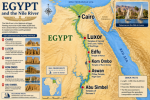 Luxor Temple – Heart Of Ancient Thebes 21 Map of Egypt and the Nile River showing Cairo, Luxor, Edfu, Kom Ombo, Aswan and Abu Simbel, with the Nile cruise route and major ancient Egyptian destinations.
