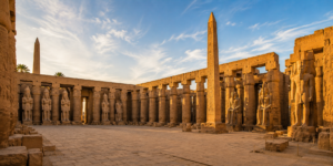 Luxor Temple – Heart Of Ancient Thebes 8 The Court of Amenhotep III at Luxor Temple in Egypt, surrounded by towering sandstone columns, monumental statues and ancient Egyptian carvings.