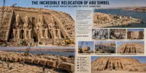 Incredible relocation of Abu Simbel showing the temples being dismantled, moved, and reconstructed above Lake Nasser in Egypt.