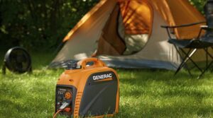 Camping Generators: Power Your Outdoor Adventures Anywhere ⚡ 1 Generator sand tent with chair and fan.