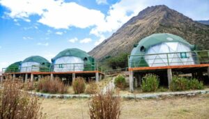 Luxury glamping domes with panoramic windows and balconies set above Colca Canyon