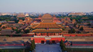 🏯 The Forbidden City, Beijing: Step Inside China’s Imperial Heart🌏 1 Overhead view of the Forbidden City in Beijing, China, showing golden rooftops and symmetrical palace courtyards