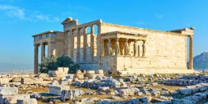 🏛️ The Erechtheion: Athens’ Iconic Temple On the Acropolis 1 The Erechtheion Temple on the Acropolis in Athens, Greece, famous for its Caryatid Porch with elegant marble columns.