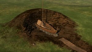 Viking Ship Remains: Windows Into the Viking Age 2 Ancient Viking ship partially excavated, buried just 20 inches below the ground, showing wooden structure and preserved planks.