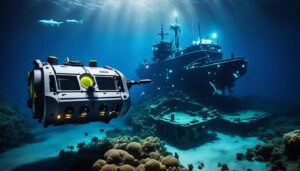 🌊 Ultimate Guide to Underwater Exploration: Top 50 Scuba & Water Adventure Gear with Featured Underwater Drones 2 Underwater drone exploring a sunken shipwreck at the ocean floor.