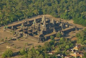 Exploring The Angkor Temple Surroundings – Cambodia’s Wildlife & Nature Adventures 4 Aerial view of Angkor Temple complex surrounded by lush forest in Cambodia.