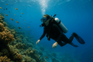 🌊 Ultimate Guide to Underwater Exploration: Top 50 Scuba & Water Adventure Gear with Featured Underwater Drones 5 Scuba diver exploring a coral reef underwater with colorful tropical fish.