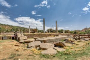 Axum – Majestic ancient obelisks rising from Ethiopia’s historic city, symbols of power, faith, and engineering mastery.