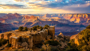 🌅 Desert View Drive – Grand Canyon Scenic Route 1 Panoramic view along Desert View Drive in Grand Canyon National Park featuring glowing canyon cliffs, layered red rock formations, dramatic skies, and scenic overlooks during golden sunset light.