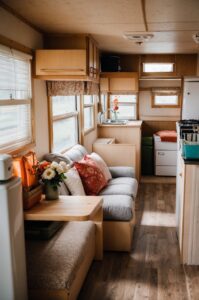 Interior of an RV camper Items for on the road.