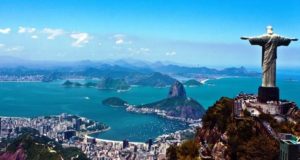 ✝️ Christ the Redeemer – Rio’s Famous Mountaintop Landmark 1 Christ the Redeemer overlooking Rio de Janeiro, Sugarloaf Mountain, Guanabara Bay, city skyline, and surrounding green mountains.