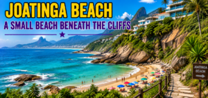 🌊 Best Beaches in Rio De Janeiro – Copacabana, Ipanema& Beyond 11 Joatinga Beach in Rio de Janeiro featuring turquoise Atlantic water, a small sandy cove, rocky cliffs, tropical vegetation, hillside homes, and dramatic coastal mountain scenery.