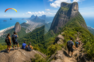 Pedra Bonita and Pedra da Gávea hiking adventures in Rio de Janeiro with mountain trails, rainforest, coastal views and paragliding.