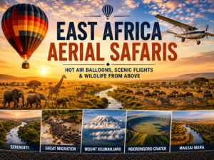 East Africa aerial safaris with hot air balloon, scenic flight, wildlife and savanna landscapes