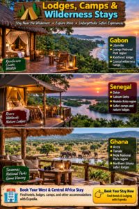 🚙 West & Central Africa Ground Safaris – 4×4 Adventures, Walking Safaris & Wildlife Exploration 18 Lodges, camps and wilderness stays in Gabon, Senegal and Ghana for West and Central Africa safaris