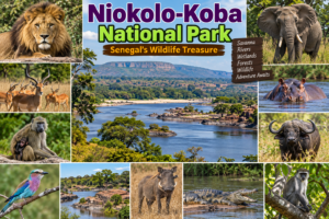 🚙 West & Central Africa Ground Safaris – 4×4 Adventures, Walking Safaris & Wildlife Exploration 6 Niokolo-Koba National Park collage with river landscapes, savanna and African wildlife in Senegal