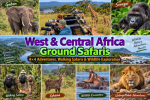 🚙 West & Central Africa Ground Safaris – 4×4 Adventures, Walking Safaris & Wildlife Exploration 2 Ground safari adventures in West and Central Africa with 4×4 drives, walking safaris, wildlife and rainforest exploration