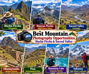 Machu Picchu & Sacred Valley Mountain Adventures: Hiking, Scenery & Outdoor Experiences 9 ALT: Collage of top mountain photography locations around Machu Picchu and the Sacred Valley, including Huayna Picchu, Ollantaytambo, Pisac, Humantay Lake, Salkantay, and scenic Andean overlooks.